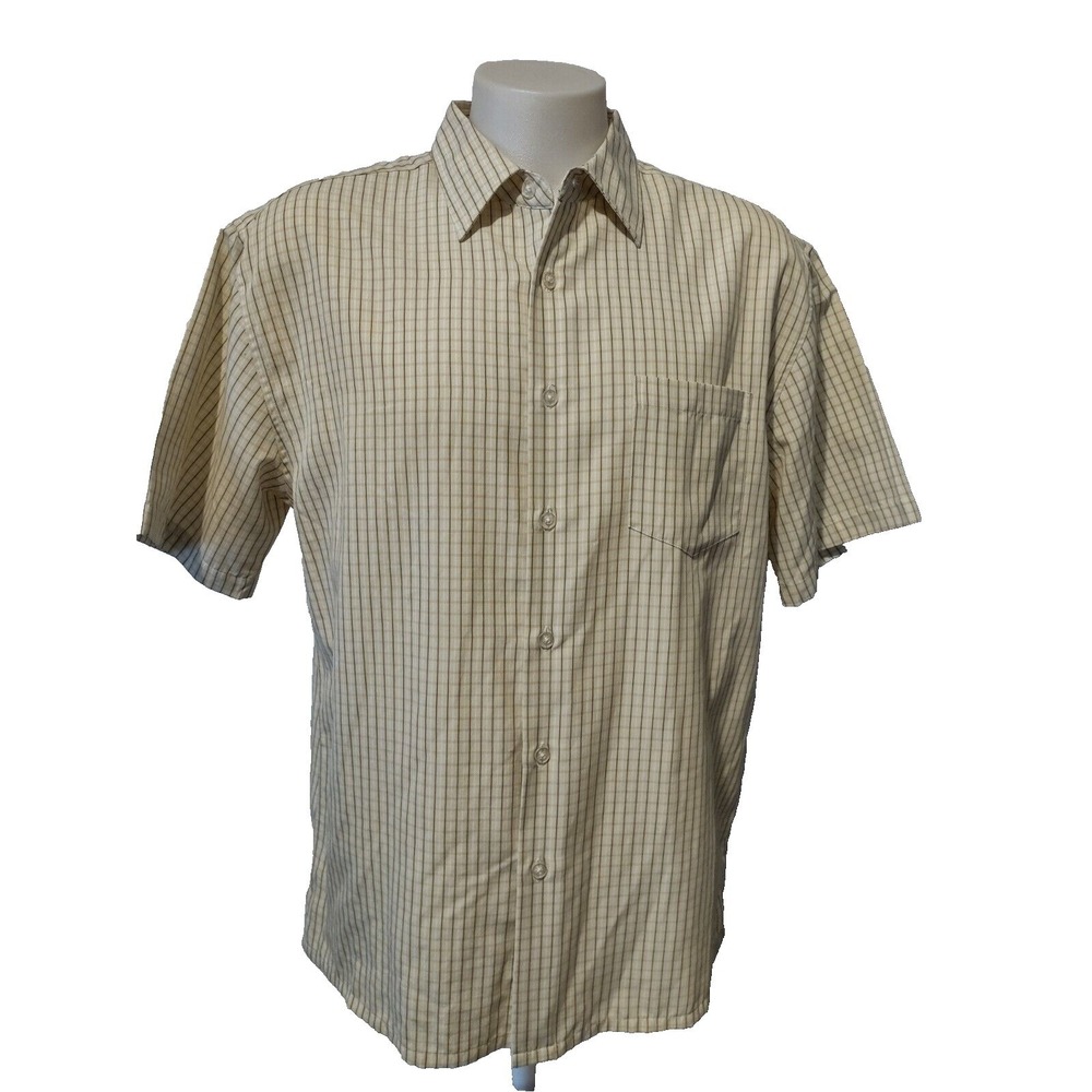 MB Studio Shirt Mens XL Tan Grid Short Sleeve Button Down Casual Norm Core XL/XG